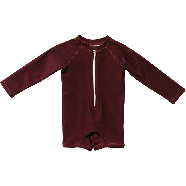 Roco Swim | Boy's Color-Block Zip-Up Rashguard, Warm Brown & Tan (Prints, Size 2-3Y) | Maisonette | Maisonette