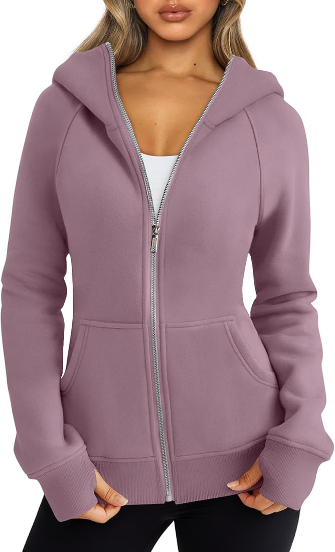 Trendy Queen Womens Zip Up Hoodies Fleece Jackets Sweatshirts Fall Outfits Sweaters With Pockets ... | Amazon (US)