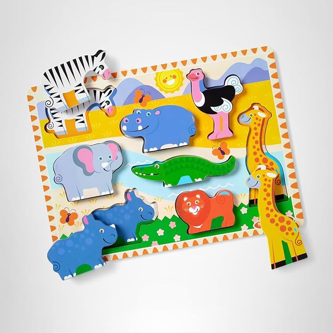Melissa & Doug Safari Wooden Chunky Puzzle (8 pcs), Educational Screen Free Activity for Toddler,... | Amazon (US)