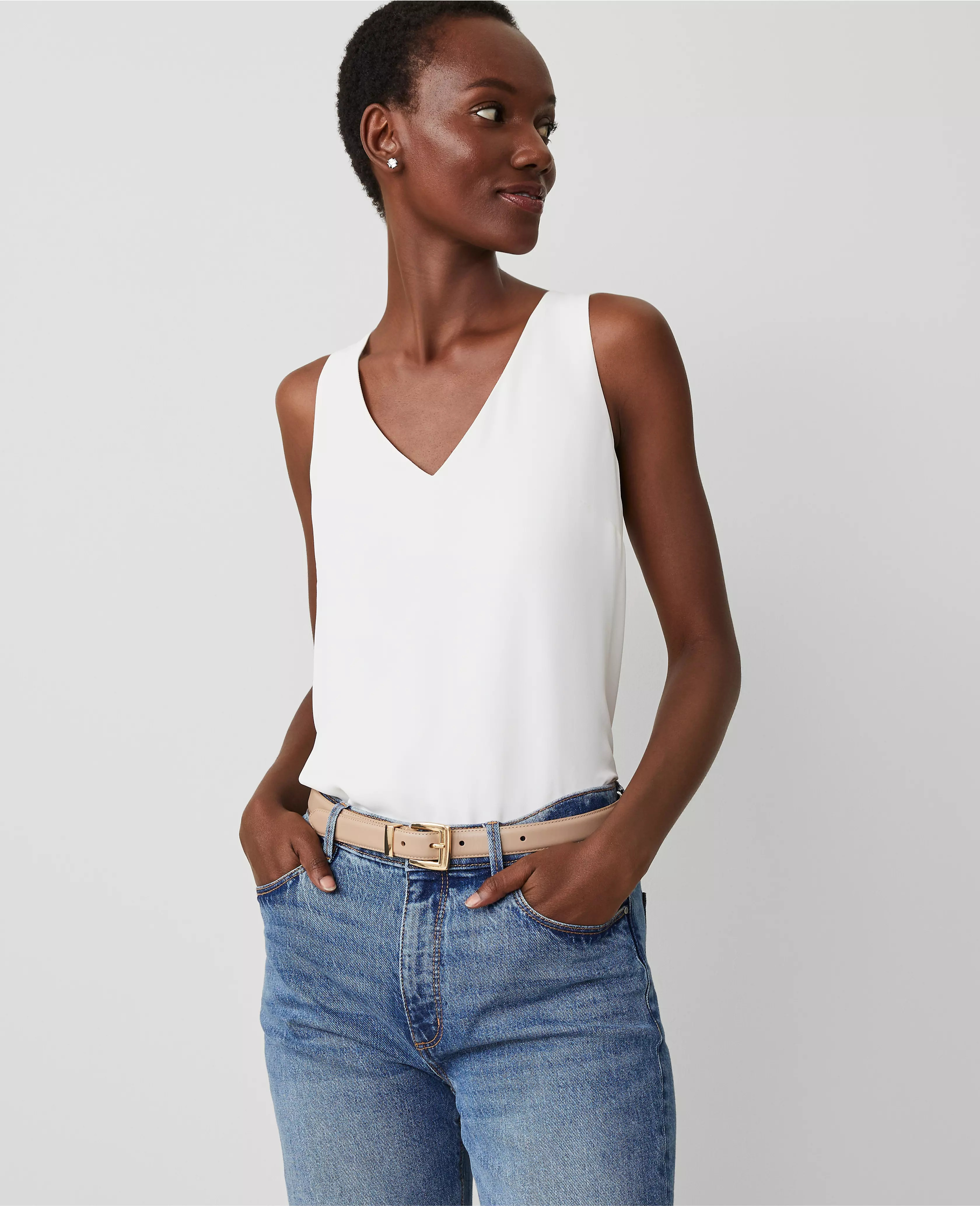 Mixed Media V-Neck Shell | Ann Taylor