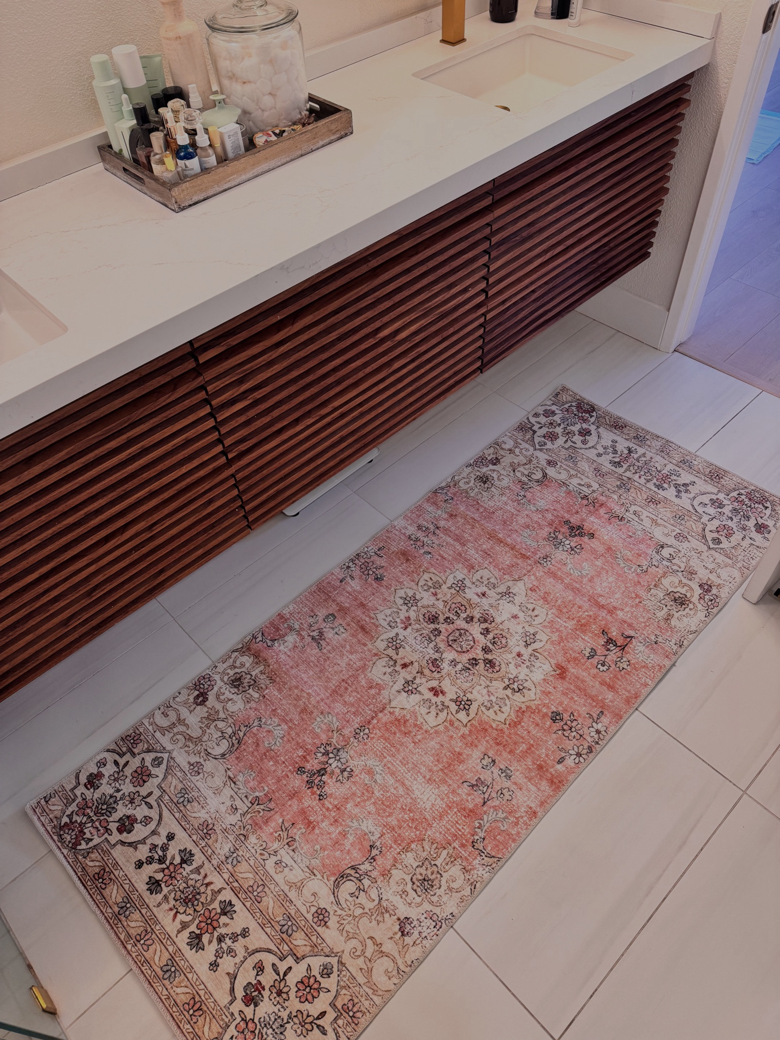 bathroom rug 🤍 washable and look so expensive! 

#LTKFindsUnder100 #LTKSaleAlert #LTKHome