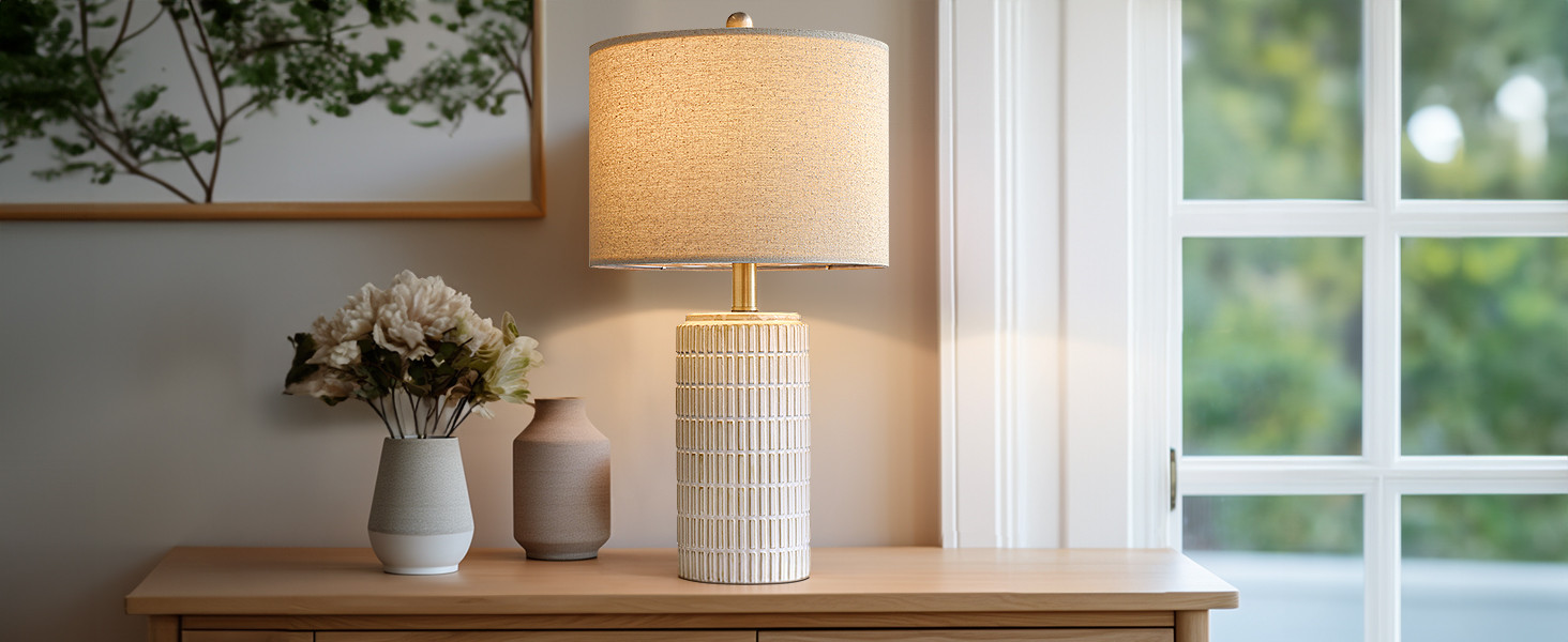 PoKat 23" Modern Ceramic Table Lamp Set of 2 for Living Room White Desk Lamps for Bedroom Farmhou... | Amazon (US)