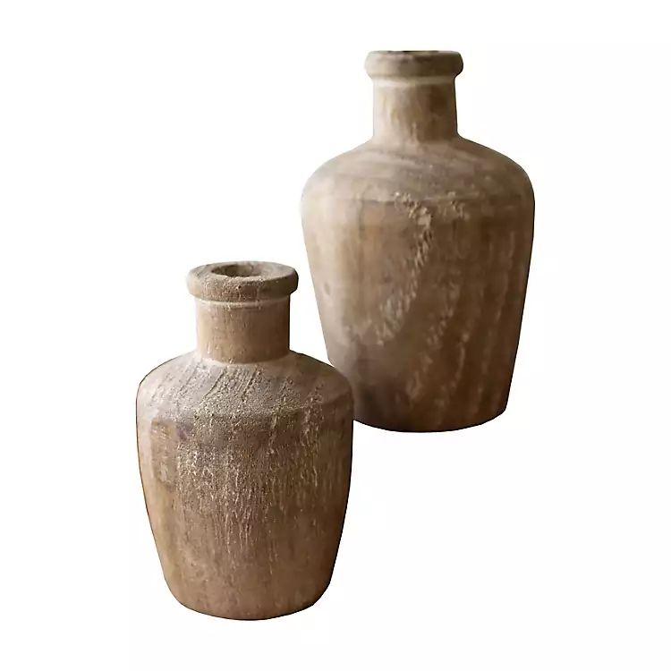 Natural Hand Carved Wooden Vases, Set of 2 | Kirkland's Home