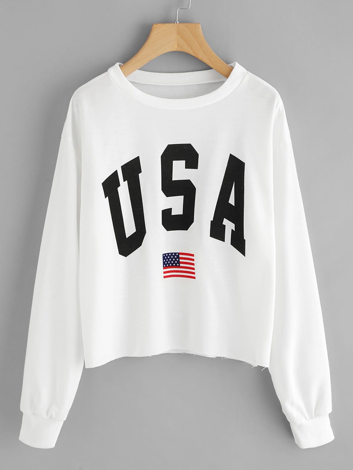America Flag Print Raw Hem Sweatshirt | SHEIN