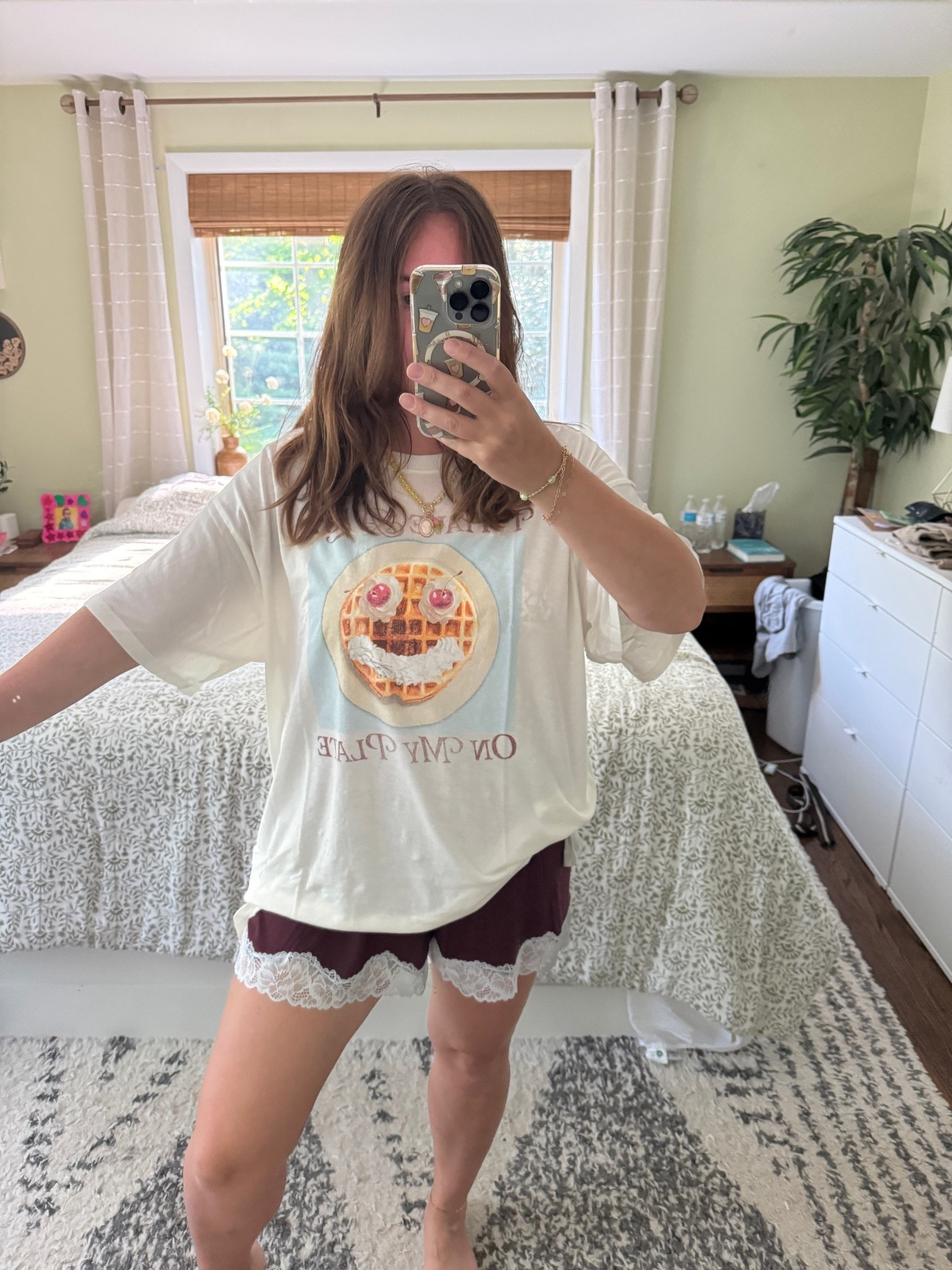Aerie coming in hot with these new sleepwear arrivals! This oversized sleep tee is SO thin, breathable, comfy and perfectly oversized it makes the perfect sleep dress. I love it paired over shorts too with the lace sticking out. It does run large. I am typically a large and sized down to a medium in this and it fits perfect!

These ribbed lace pajamas shorts are so comfy and so flattering in the belly!! They run very long, so they are not short shorts. They run slightly large, but true to size is still great for an oversized more flowy fit. I am typically a large and ordered a large but will be ordering a medium just to see which I prefer because it can really go either way.

#LTKootd #LTKSeasonal #LTKSaleAlert