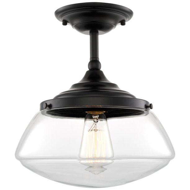 Kira Home Summit 10" Modern Industrial Farmhouse Semi Flush Mount Ceiling Light + Schoolhouse Gla... | Walmart (US)