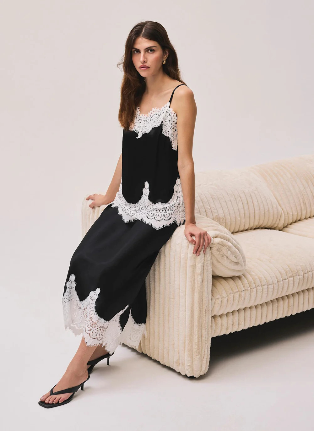 Black Satin Lace Midi Skirt | Mint Velvet