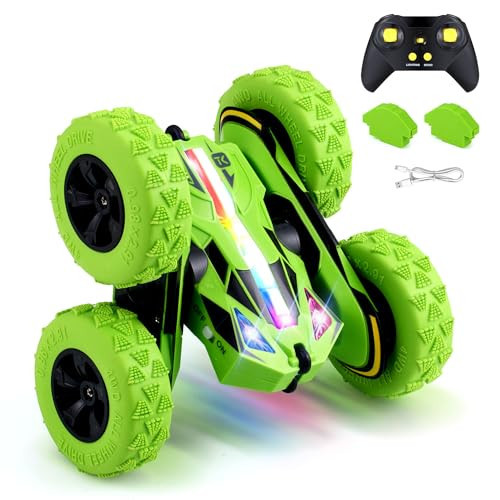 Remote Control Car RC Cars Toys for Boys Girls Ages 6-12, Upgraded USB-C Modular Batteries, Threeking 4WD Stunt Car with Breathing Soft Lights, Double-Sided Driving & 360° Flips, Presents Gifts, Green | Amazon (US)
