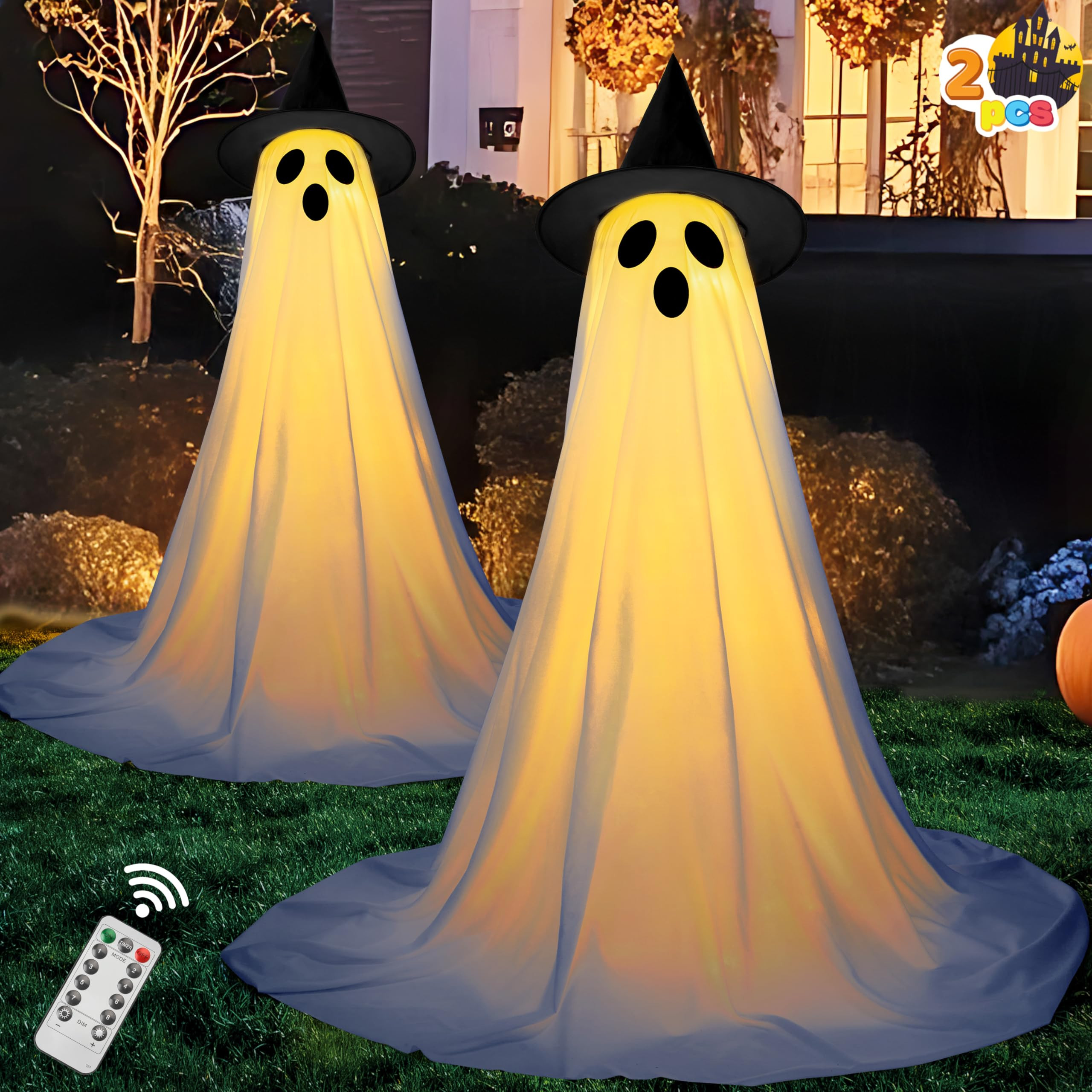 JOYIN 2 Packs 47'' Halloween Decorations Outdoor Standing Ghost, Light Up Spooky Ghost with Witch... | Amazon (US)