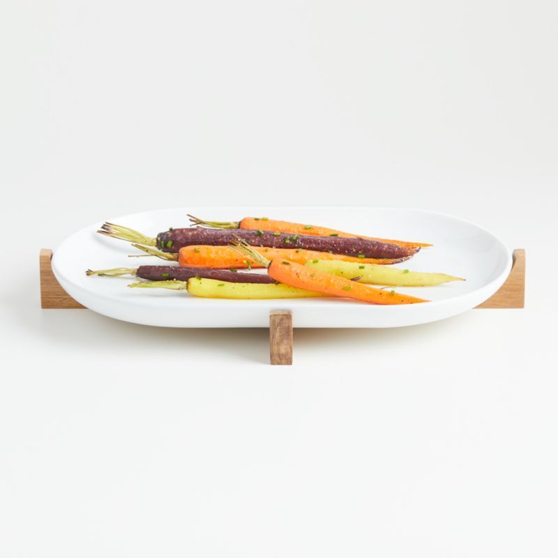 Oven-to-Table Oval Serving Platter with Wood Trivet + Reviews | Crate & Barrel | Crate & Barrel