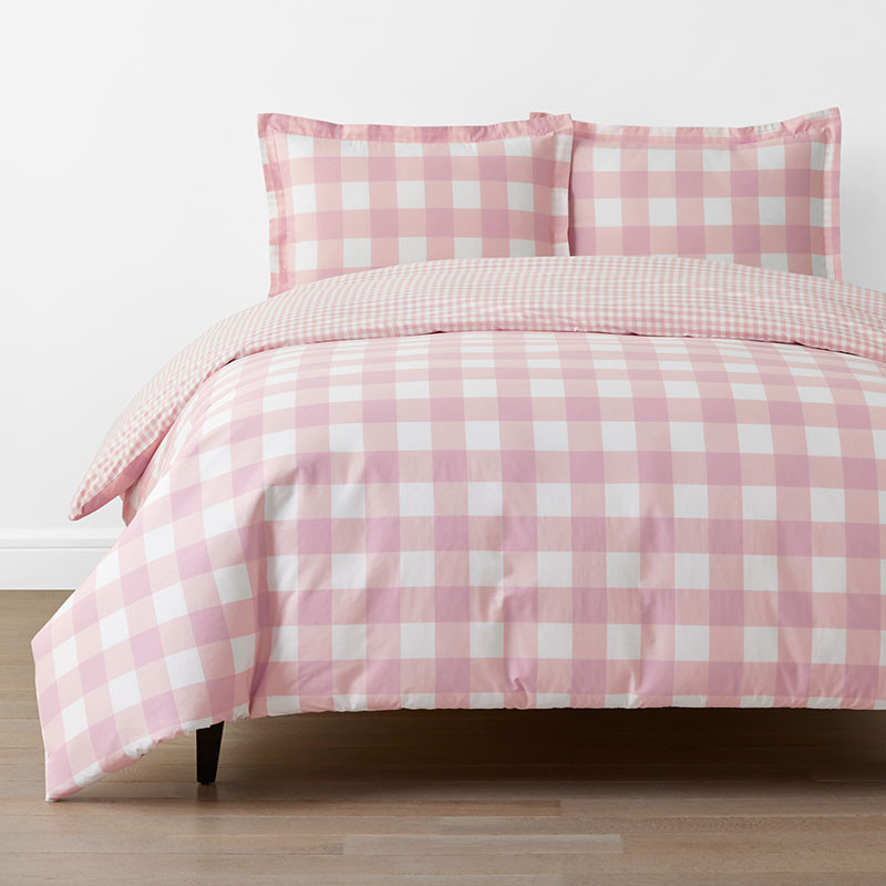 Big Check Classic Cool Organic Cotton Percale Reversible Duvet Cover Set - Yellow, Size Full/queen | The Company Store | The Company Store