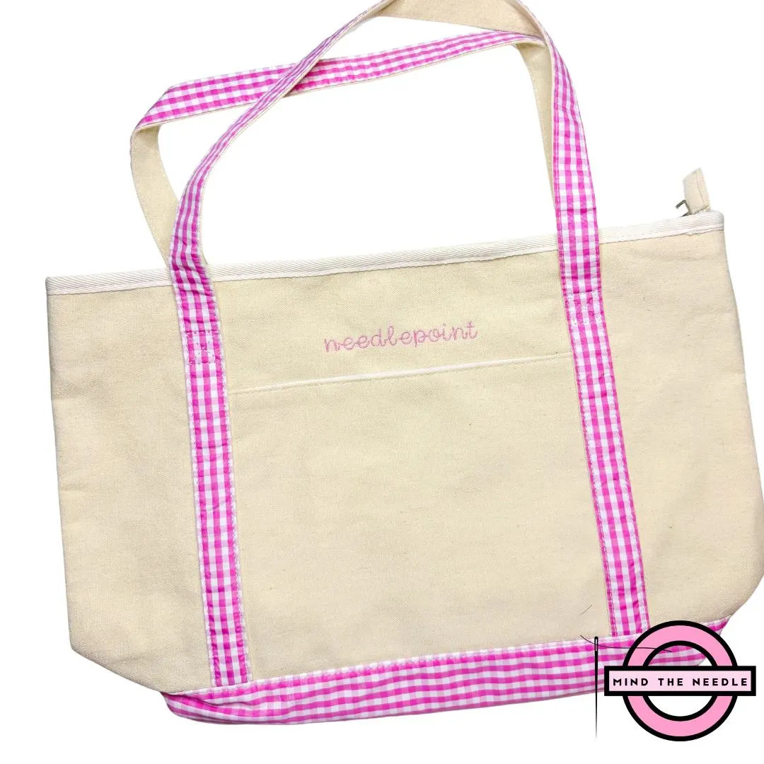 Needlepoint Project Tote Bag: Pink Canvas with Gingham Trim | Etsy (US)