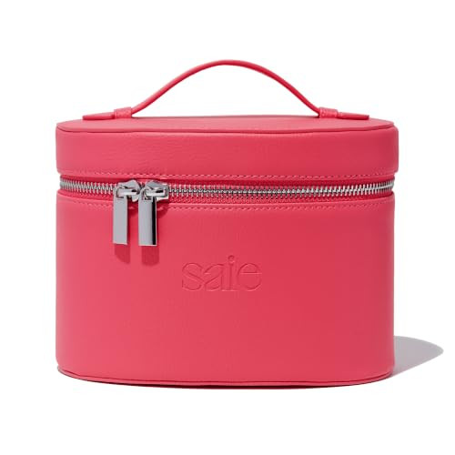Saie Mini Vanity Case - Vegan Leather Makeup Bag + Travel Toiletry Bag With Removable Interior Organizer - Durable + Portable Makeup Pouch with Carrying Handle + Zipper Closure - Fuschia | Amazon (US)