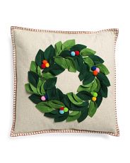 20x20 Wool Blend Textured Pom Pom Wreath Pillow | Marshalls
