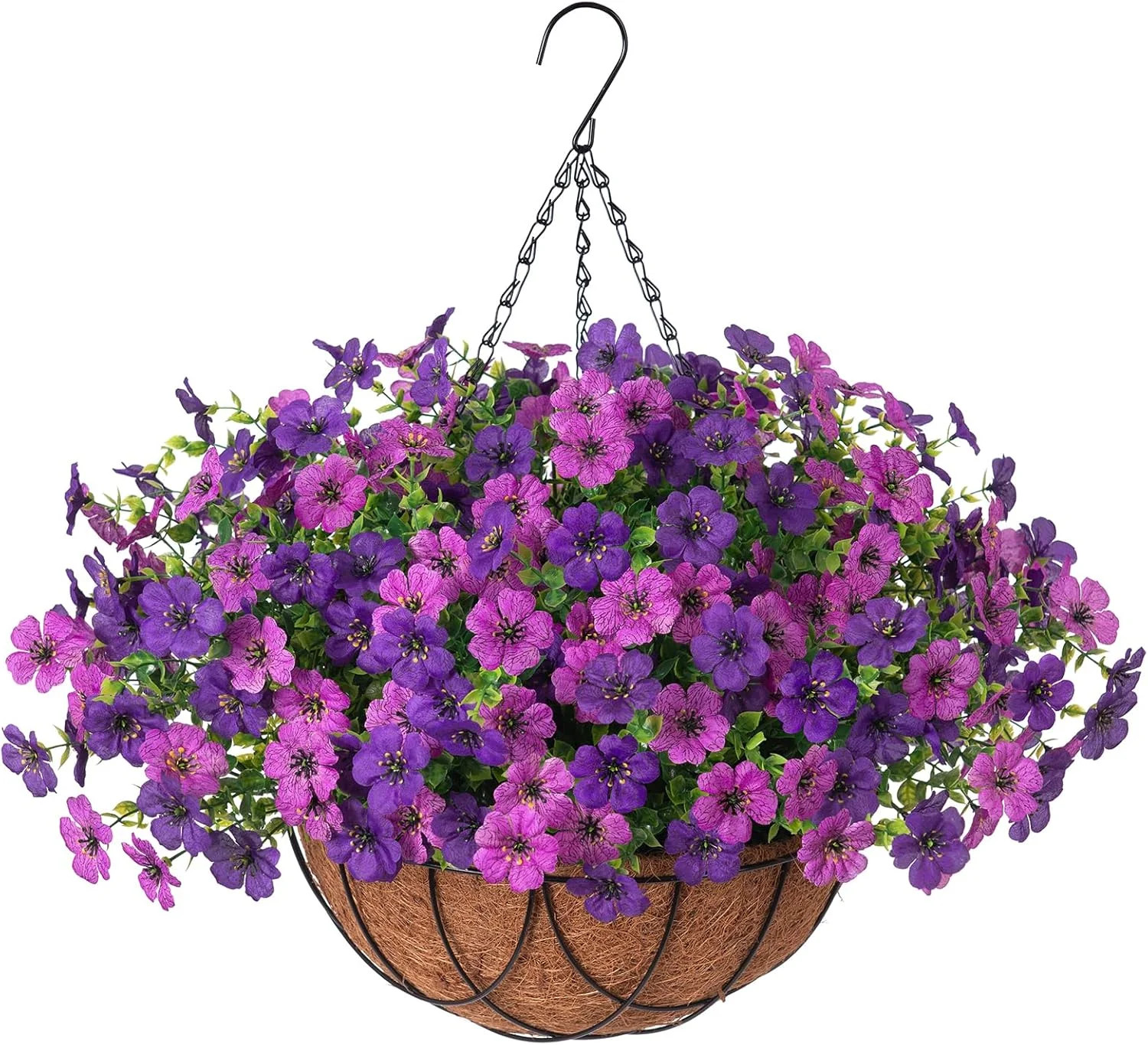 Artificial Faux Hanging Plants Flowers Basket for Outdoor Outside Spring Summer Decoration, Silk ... | Walmart (US)