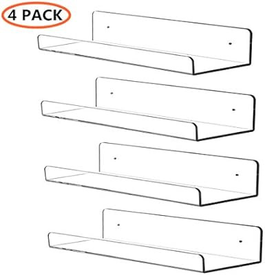 CY craft 4 PCS Clear Acrylic Floating Shelves Display Ledge, 5 MM Thick Wall Mounted Storage Shel... | Amazon (US)