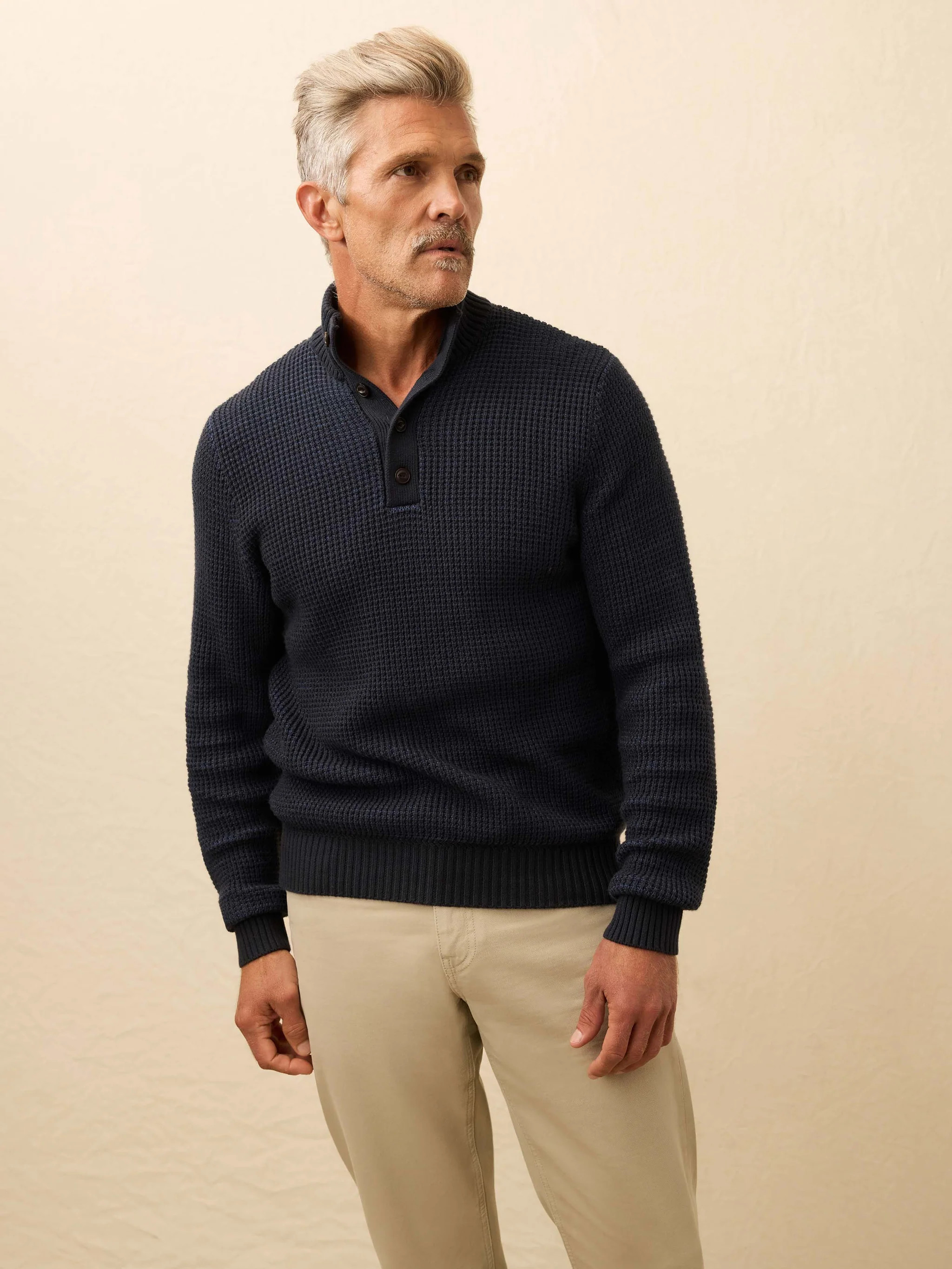 Quarter Button Sweater - Winter Navy | Faherty