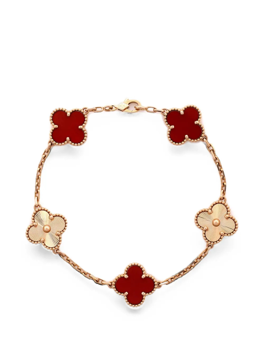 Van Cleef & Arpels Pre-Owned Vintage Alhambra 5 Motifs Guilloche 18K Rose Gold and Carnelian bracelet - Pink | Farfetch Global