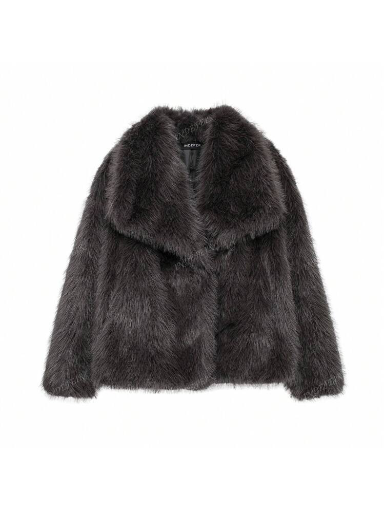 INDEFEIR Autumn/Winter New Faux Fox Fur Thick Medium Length Faux Fur Jacket With Youthful Chic Ef... | SHEIN