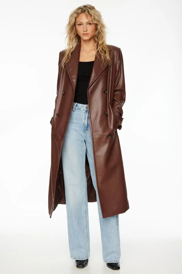 Military Faux Leather Trench Coat | Dynamite Clothing