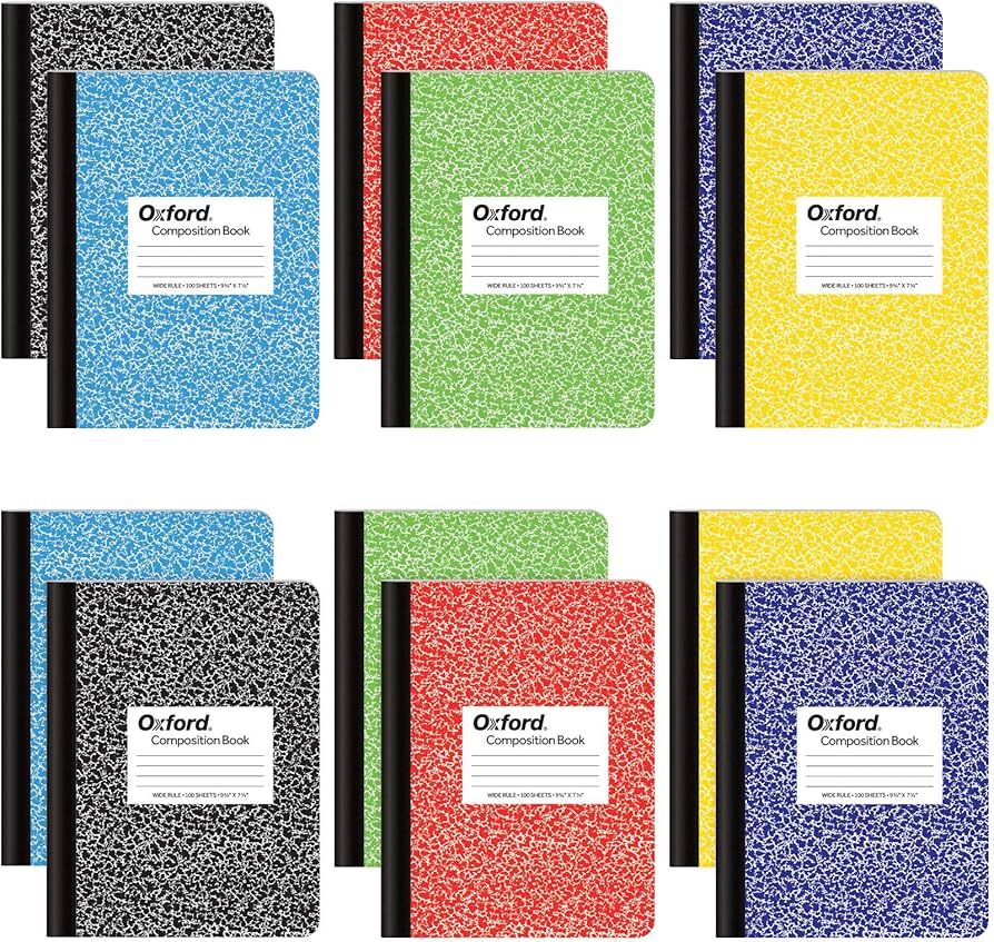 Oxford Composition Notebooks, Wide Ruled Paper, 9-3/4" x 7-1/2", Assorted Marble Covers, 100 Shee... | Amazon (US)