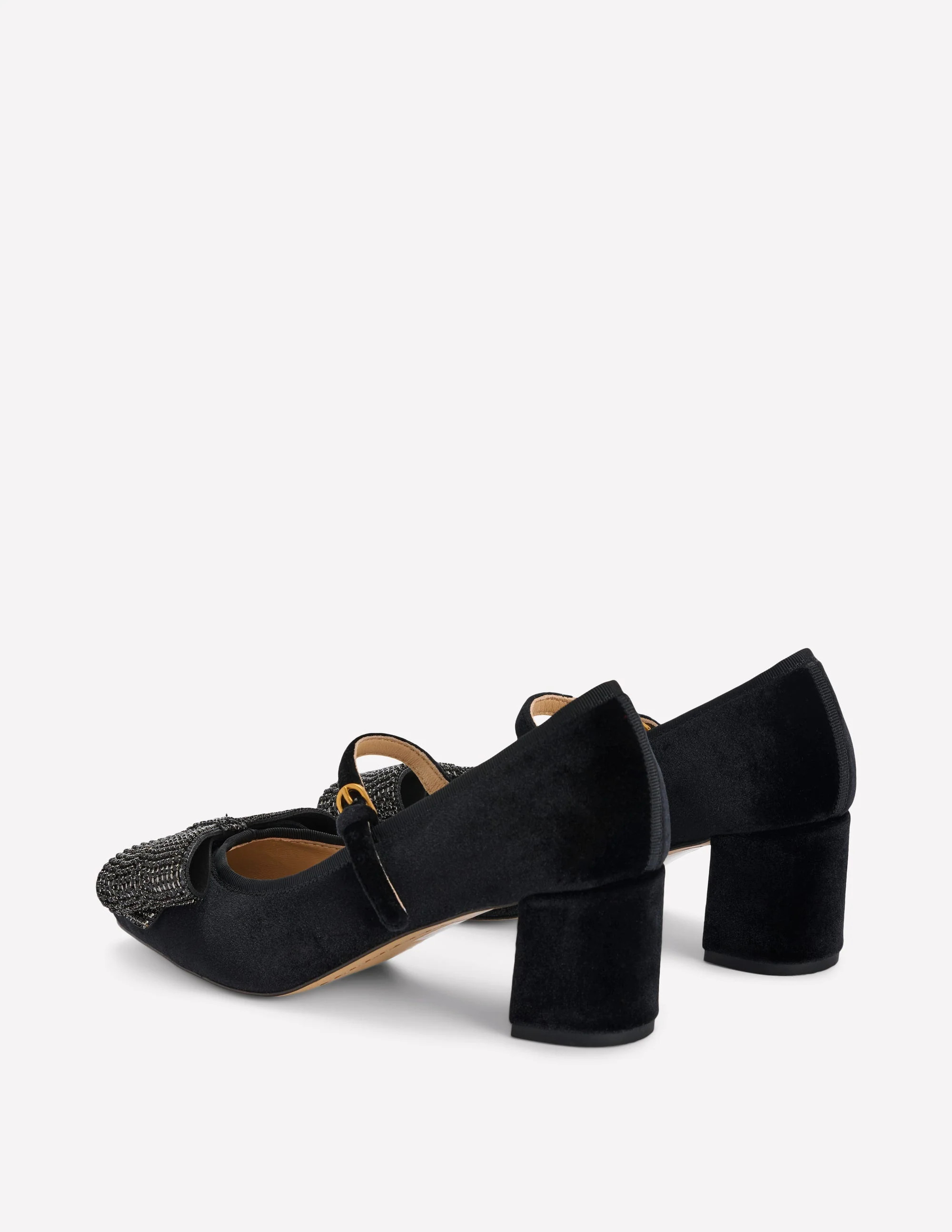 Embellished Bow Block Heels-Black | Boden (US)
