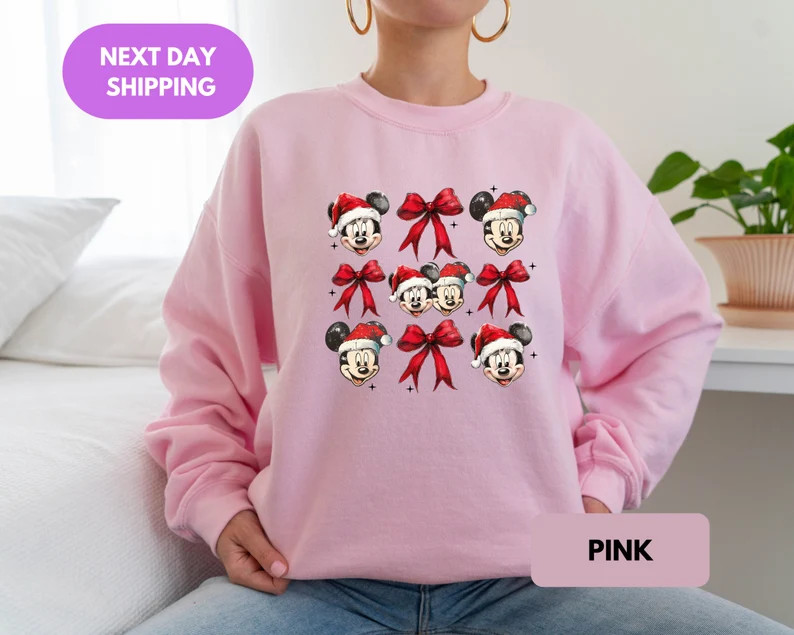 Disney Christmas Coquette Sweatshirt, Mickey Christmas Hoodie, Cute Christmas Disney Sweater, Chr... | Etsy (US)