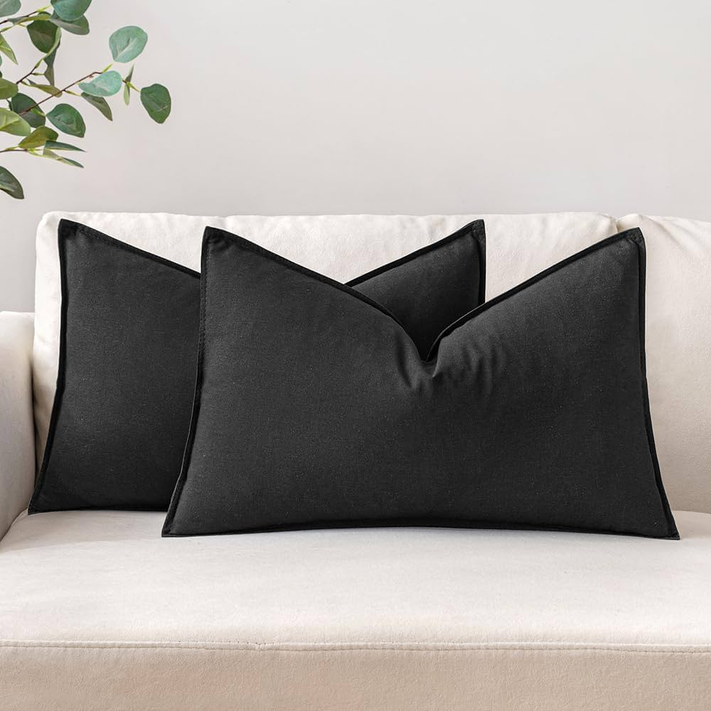 MIULEE Pack of 2 Black Pillow Covers 12x20 Inch Decorative Couch Throw Pillow Covers Linen Cushio... | Amazon (US)