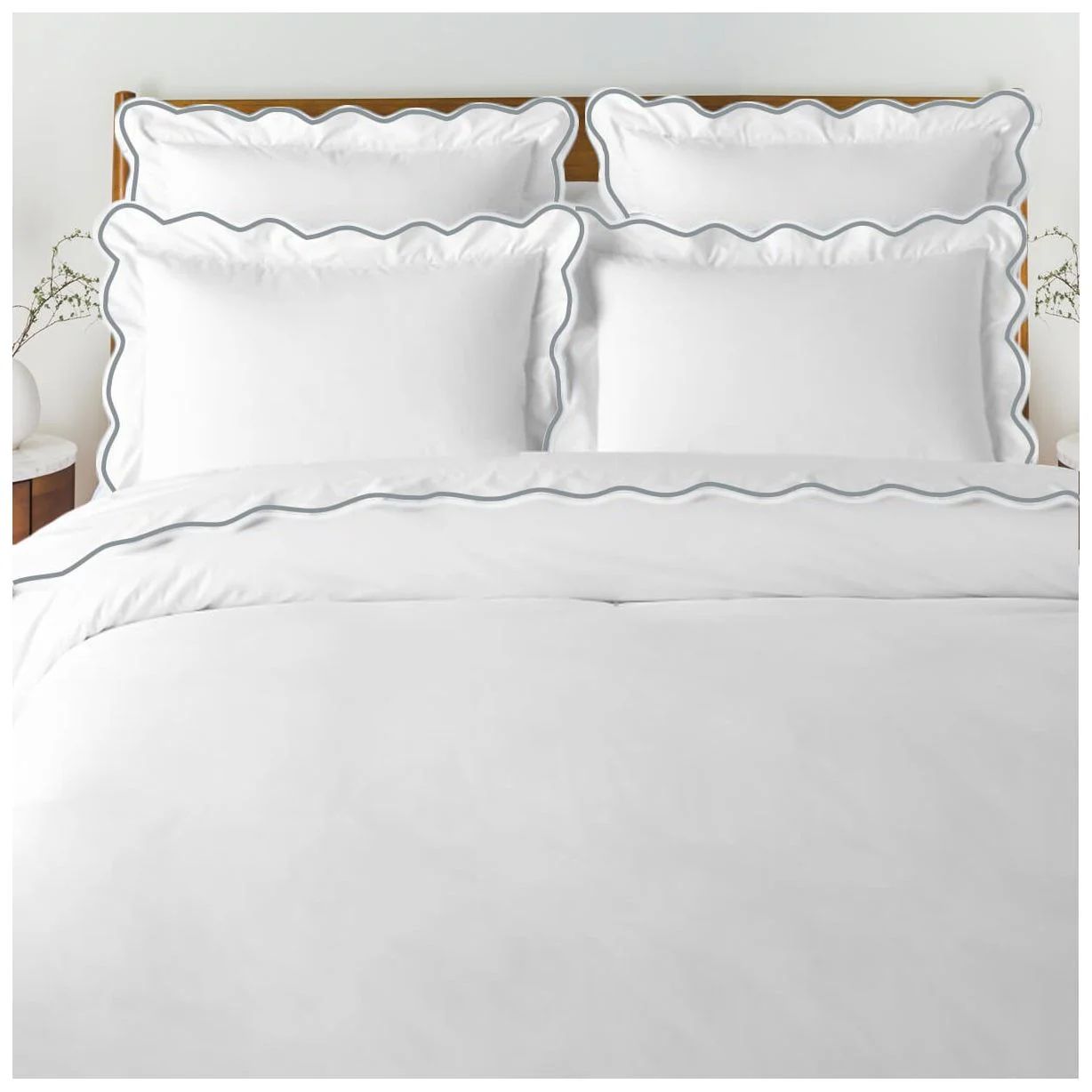 400 Thread Count White Cotton Sateen Hotel Stitch Duvet Cover in Scalloped Embroidery Twin/TwinXL... | Walmart (US)