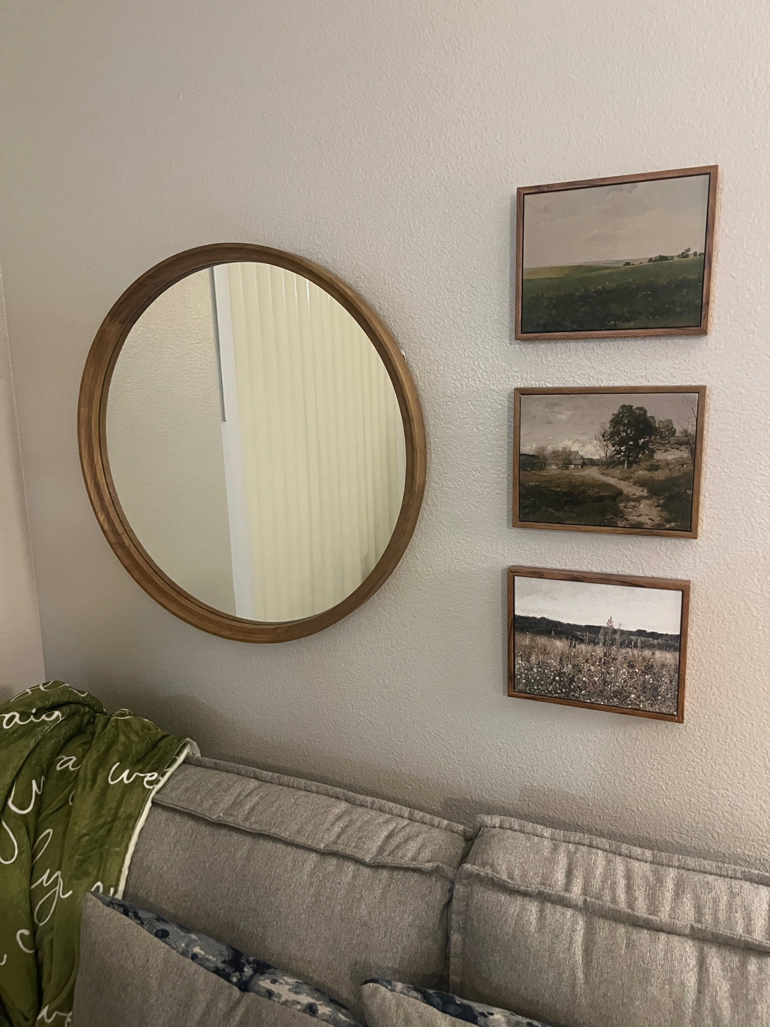 Home decor. Art work. Baby name blanket, big circle mirror. Cozy. 

#LTKHome #LTKBaby #LTKStyleTip