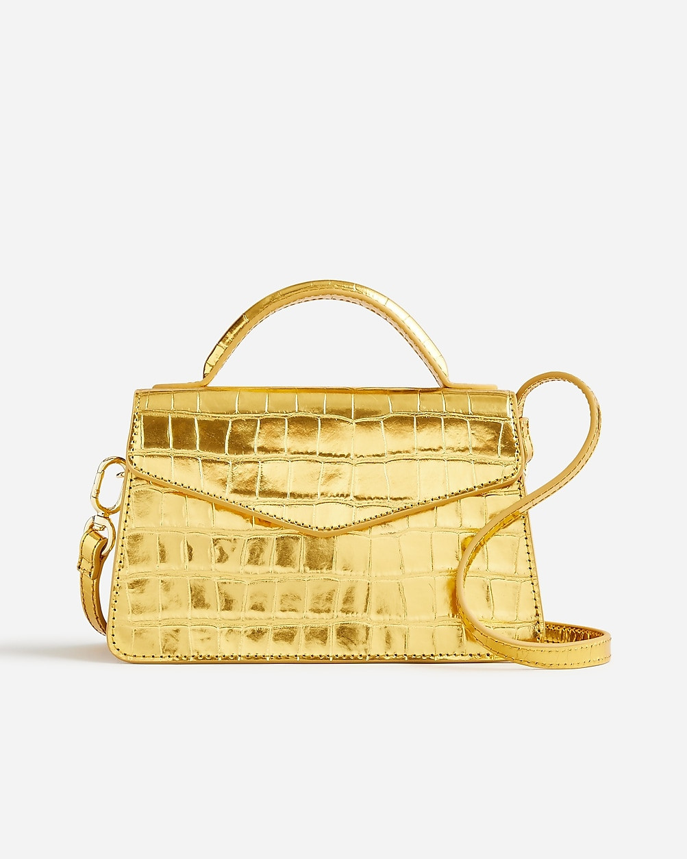 Gracie top-handle bag in croc-embossed metallic leather | J. Crew US