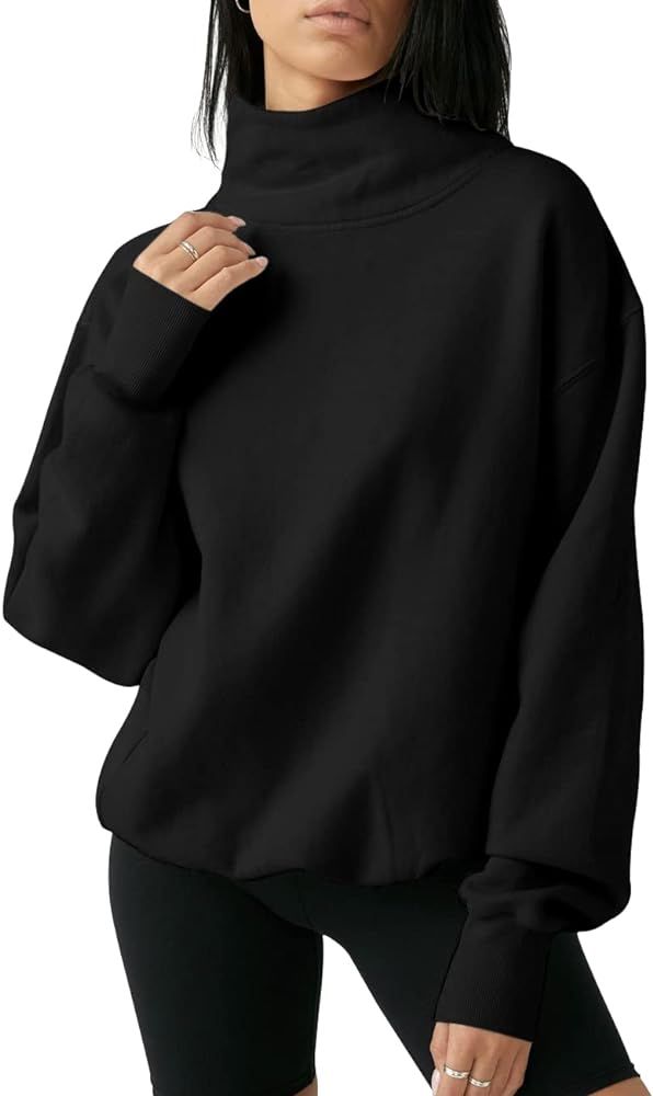 Fisoew Women's Oversized Turtleneck Sweatshirt Long Sleeve Pullover Casual Tops | Amazon (US)