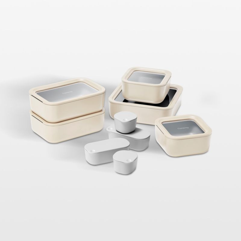 Caraway Cream 14-piece Glass Food Storage Set + Reviews | Crate & Barrel | Crate & Barrel