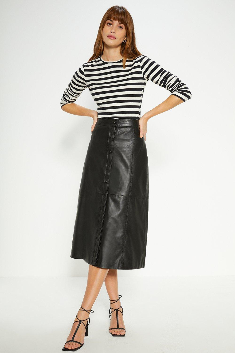 Real Leather Midi Popper Skirt | Oasis UK & IE
