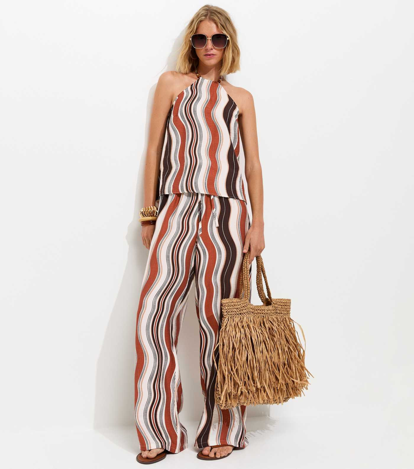 Brown Wave Print Wide Leg Trousers | New Look | New Look (UK)