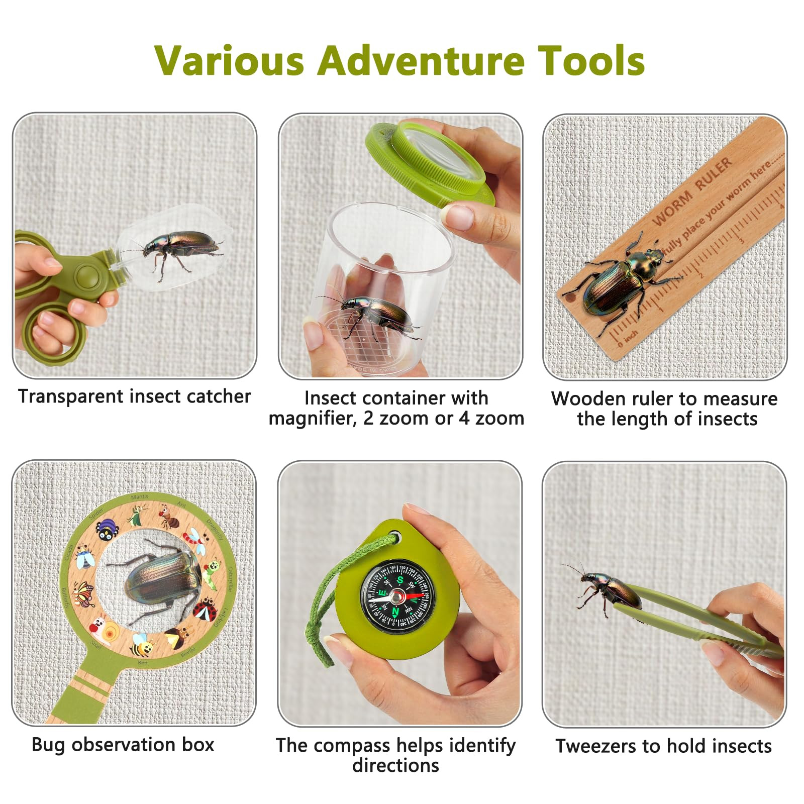 Wooden Bug Catcher Kit for Kids -11Pcs Bug Catching Kit Outdoor Explorer Kit with Carry Bag, Butt... | Amazon (US)