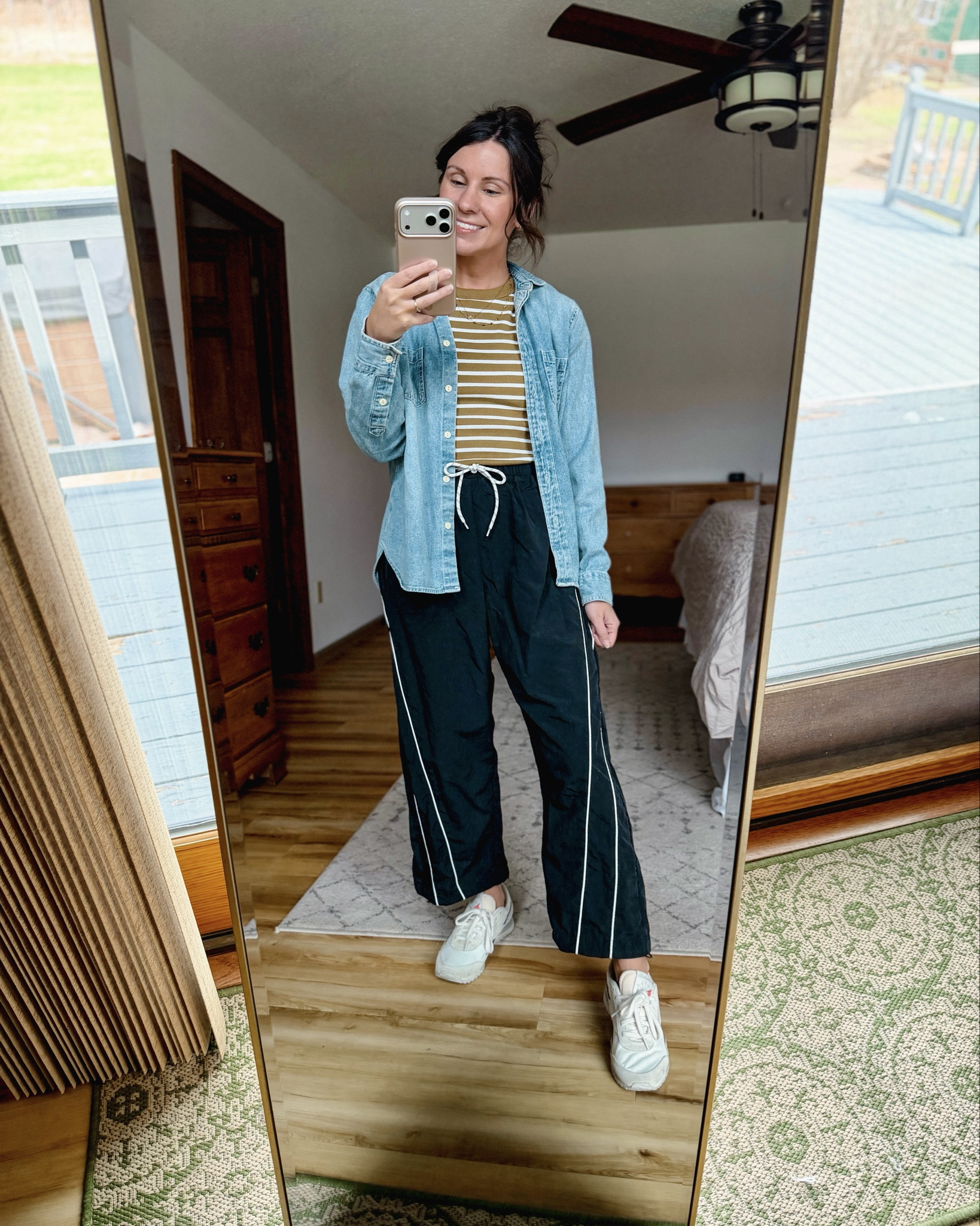 wearing small in my tee shirt (one of my faves and I own in multiple colors), small in my denim shirt (older so I linked similar!) small in my track pants and 6.5 in my sneakers 🖤

#LTKgrwm #LTKPetite #LTKSeasonal