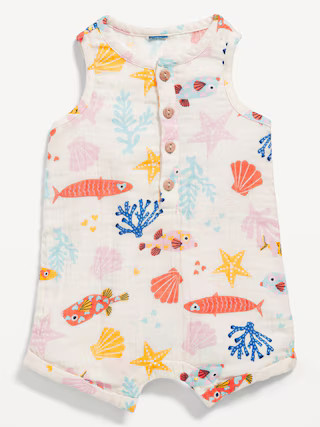 Printed Sleeveless Henley Romper for Baby | Old Navy (US)