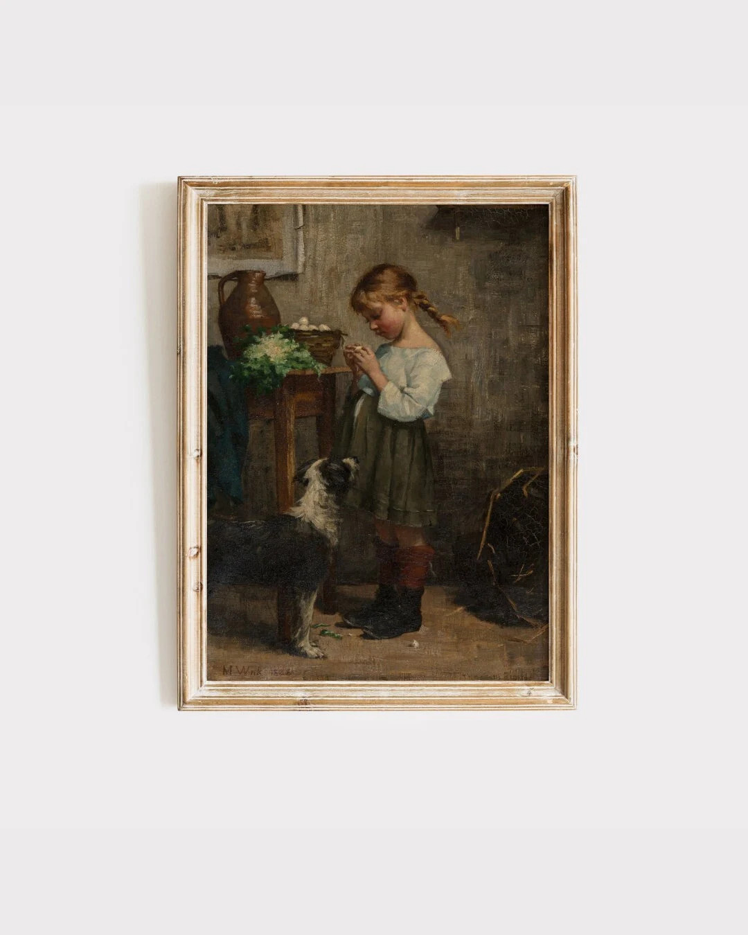 Vintage Girl and Dog Painting Vintage Farmhouse Art Country Wall Art Antique Farm Wall Art - Etsy | Etsy (US)