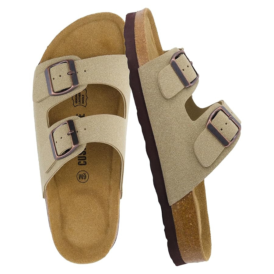 CUSHIONAIRE Lane Cork Footbed Sandals for Women – Comfortable Double Buckle Slip-On with Genuin... | Amazon (US)