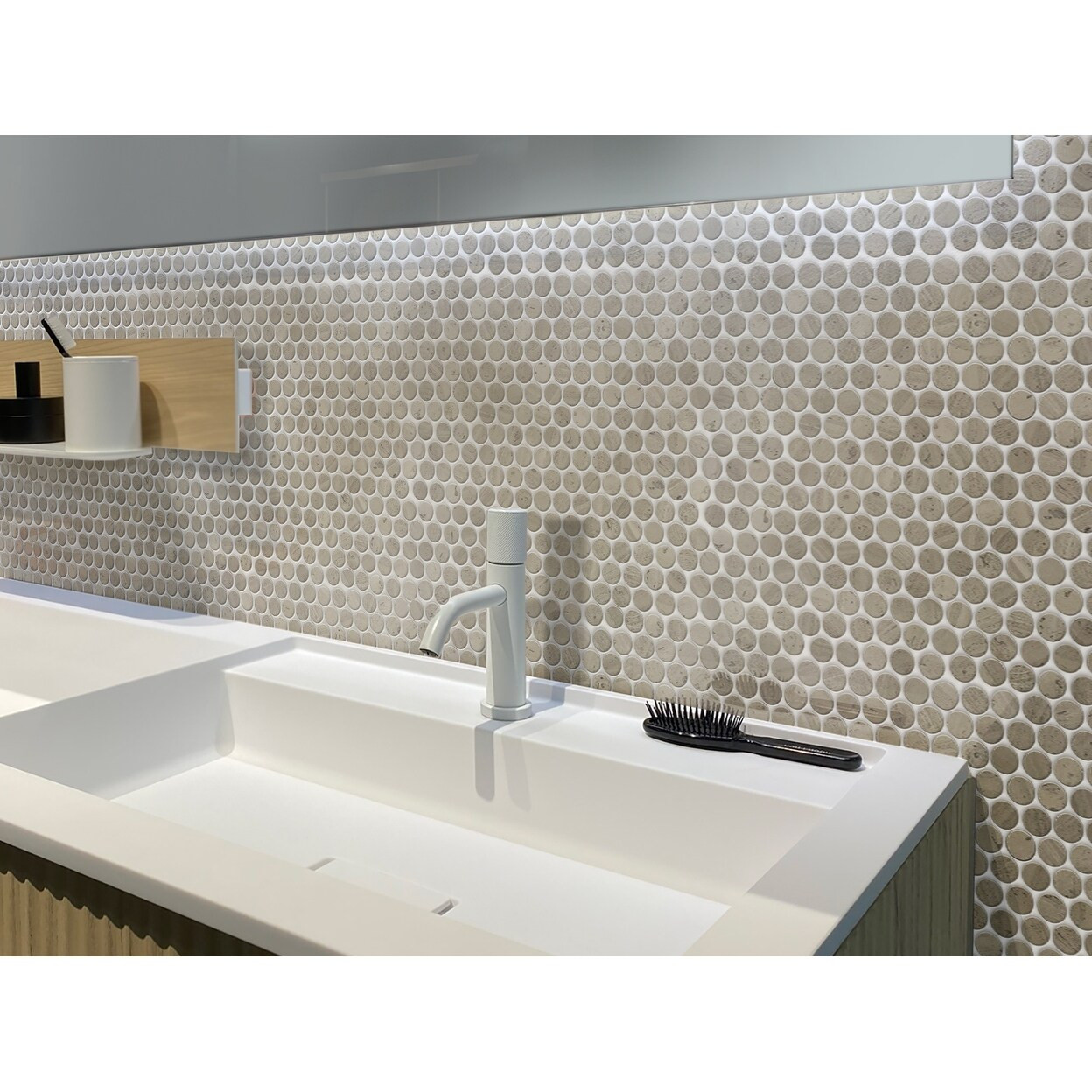 Apollo Tile Gray 11.3-in. x 12.3-in Polished Wooden Penny Round Mosaic Floor And Wall Tile (4.83 sq  | Bed Bath & Beyond