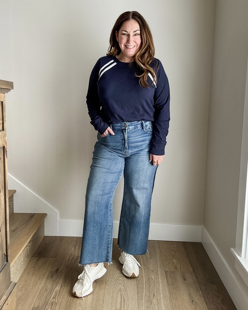 These Good American Palazzo Crop Tux Stripe Jeans from @EvereveOfficial are on trend with a statement seam, but still have that soft, stretchy fabric that I love from Good American.
• Wearing large in tops, 14 in jeans #EverevePartner #EvereveStyle

#LTKSeasonal #LTKStyleTip #LTKMidsize