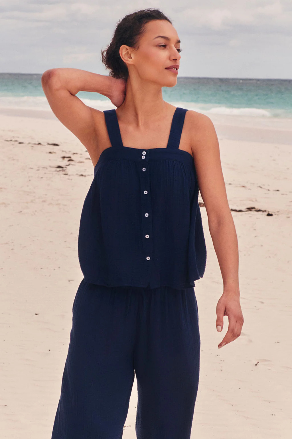 Hamptons Pants Set in English Navy Gauze | Lake Pajamas