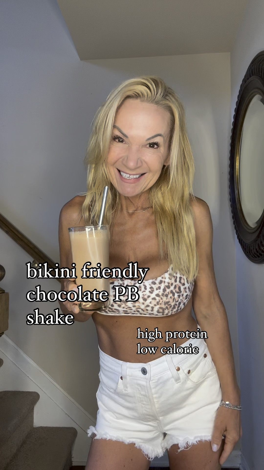 CHOCOLATE PEANUT BUTTER SHAKE
42 grams protein, 330 calories

one cup 2% cottage cheese
1/4 cup powdered peanut butter
2 tablespoons unsweetened cocoa powder
2 tablespoons granulated monkfruit sweetener 
1/2 cup frozen cauliflower rice
1/4- 1/2 cup water to blend

Throw it all in the blender and blend until COMPLETELY smooth- no chunks of cottage cheese or cauliflower. 

xoxo
Elizabeth 


#LTKVideo #LTKActive #LTKHome