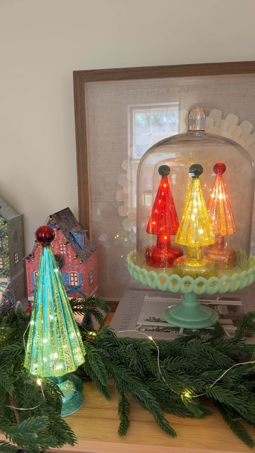 These mercury glass light up trees are my favorite and this is the first time I’ve seen th online! The set of six is under $60 and such a better deal than when I’ve seen them sold individually! I put a few of the small ones under a cloche and used my favorite light up houses to complete the vintage colorful tableau!

#LTKSeasonal #LTKHome