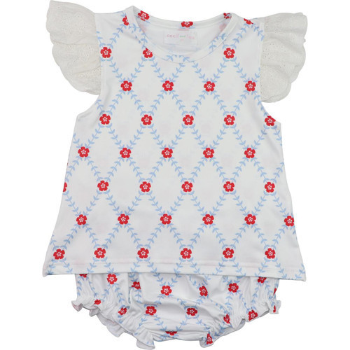 Red And Blue Knit Floral Eyelet Diaper Set | Cecil and Lou