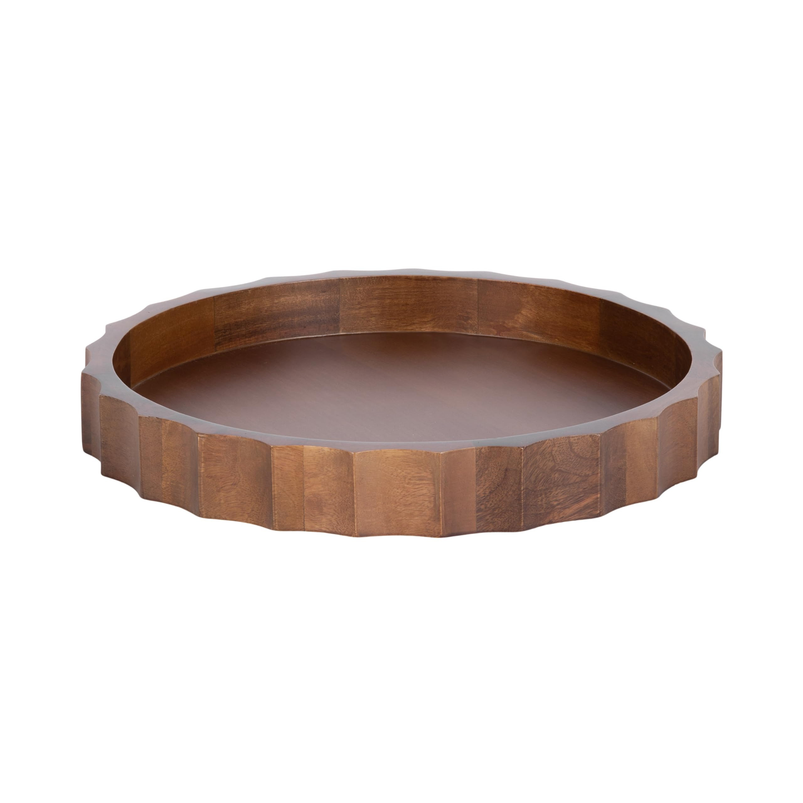 Kate and Laurel Lissi Decorative Round Tray with Wavy Design, 15 Inch Diameter, Walnut Brown, Mid... | Amazon (US)