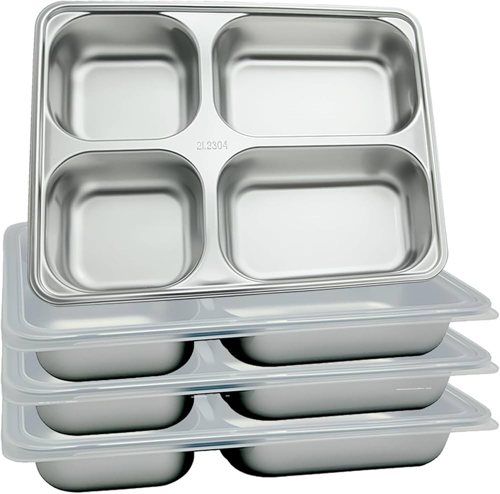 3 Pack Stainless Steel Snack Containers with Lids - 4 Compartment Bento Lunch Box - Reusable Meal... | Amazon (US)