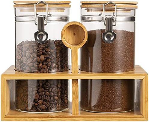Yangbaga Glass Coffee Containers with Shelf, 2 x 45 oz Coffee Bean Storage with Airtight Locking ... | Amazon (US)