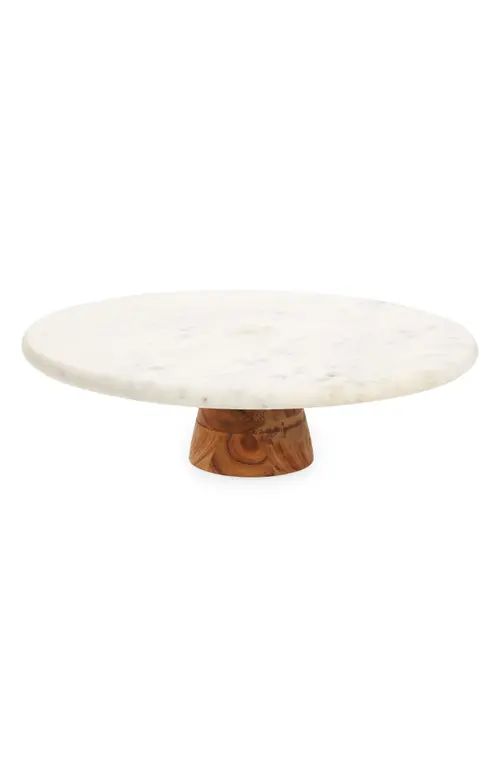 Nordstrom Marble & Acacia Wood Cake Stand in White at Nordstrom | Nordstrom
